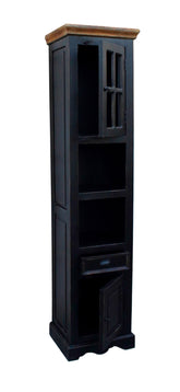 TPFLiving Hochschrank Shoreline Mango + MDF schwarz mit honigfarbiger Deckplatte